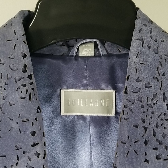 Guillaume Women's Suede Jacket Size 1X With Pierced Out Collar Blue - Picture 3 of 6